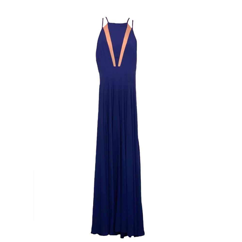 Fame & Partners Blue Strappy Cross Back Halter Maxi Dress (Size 8)